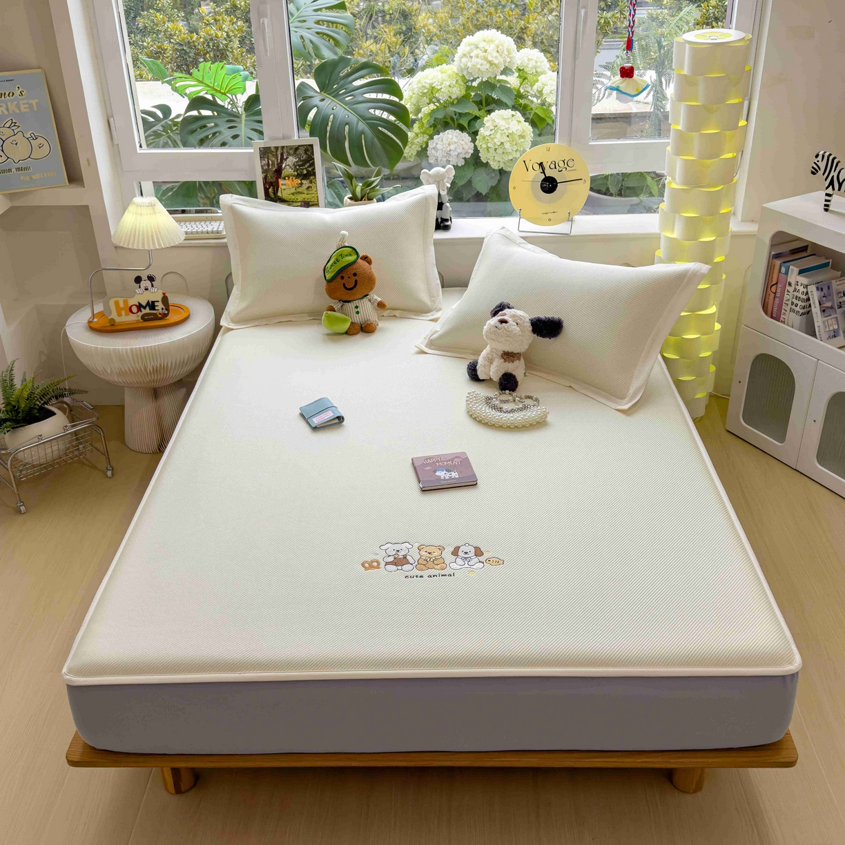 91家纺网 家纺一手货源 找家纺 孩子王家纺 2026春夏新款可机洗冰豆豆冰丝席凉席席子a类母婴级婴儿可用凉感值过0.21 小友聚会 床笠款