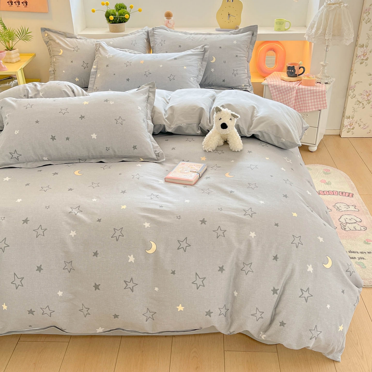 91家纺网 家纺一手货源 找家纺 涵宸家纺 2026新款全棉印花小清新四件套 暮洛星