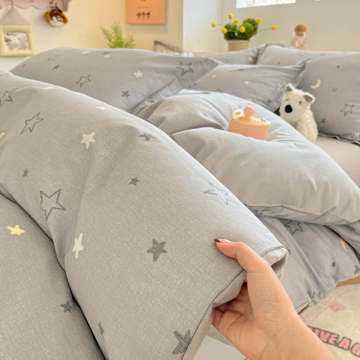 91家纺网 家纺一手货源 找家纺 涵宸家纺 2026新款全棉印花小清新四件套 暮洛星