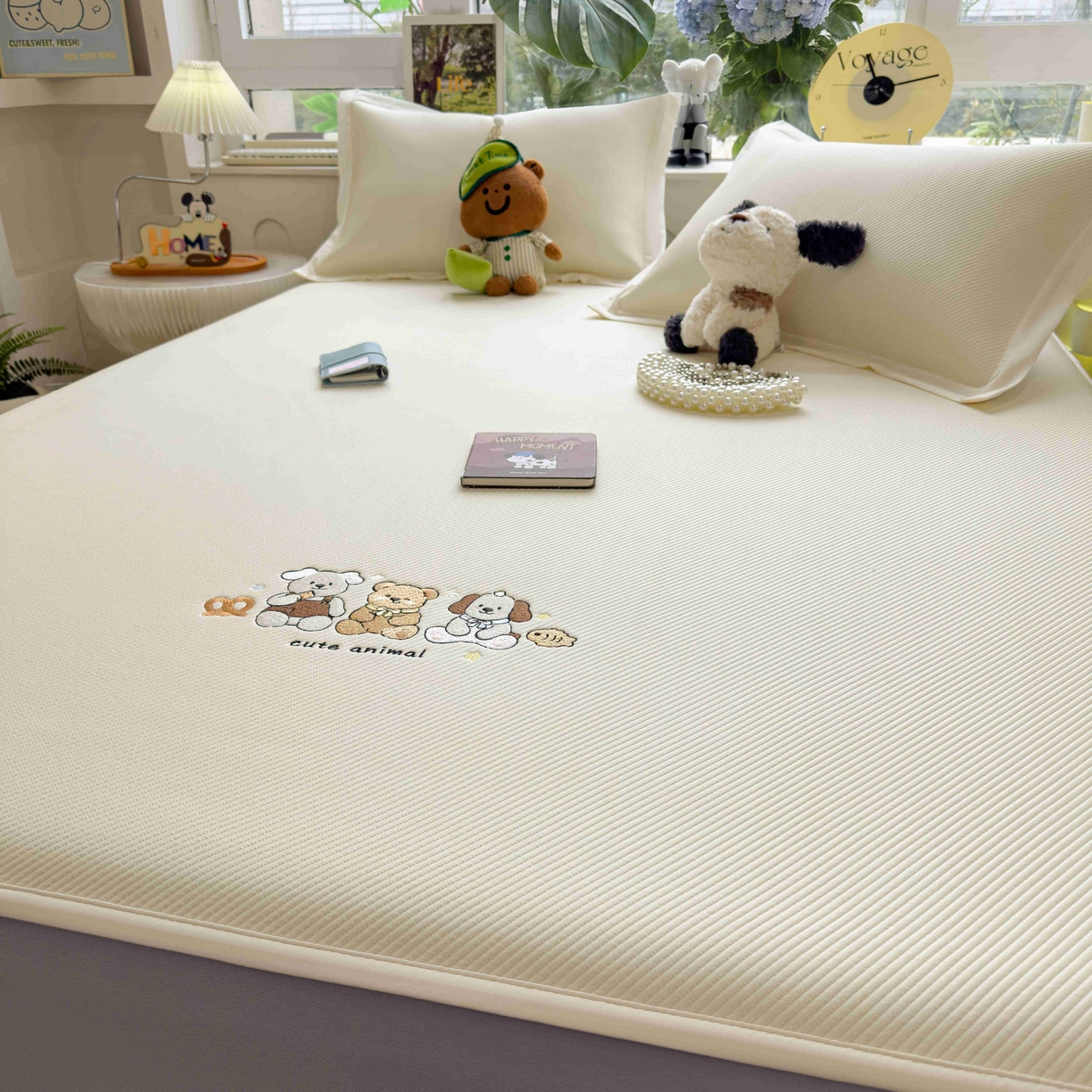 91家纺网 家纺一手货源 找家纺 孩子王家纺 2026春夏新款可机洗冰豆豆冰丝席凉席席子a类母婴级婴儿可用凉感值过0.21 小友聚会 床笠款