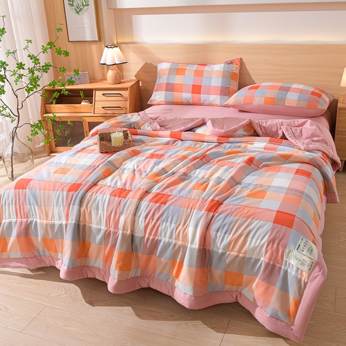 91家纺网 家纺一手货源 找家纺 欧朵家纺 2026春夏新款水洗棉新疆棉花被夏凉被空调被 落日-桔