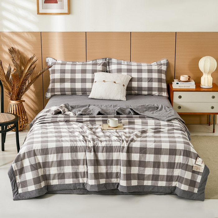 91家纺网 家纺一手货源 找家纺 81号家纺 2026新款全棉纯棉色织棉花夏被夏凉被空调被 灰大格