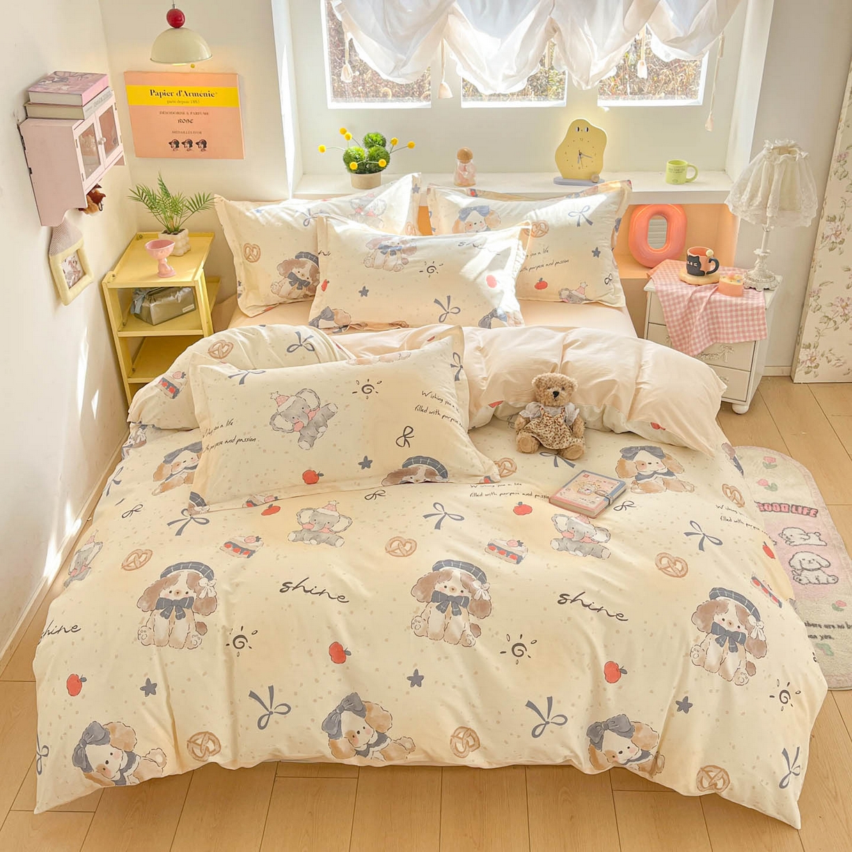 91家纺网 家纺一手货源 找家纺 涵宸家纺 2026新款全棉印花小清新四件套 奶芙小狗