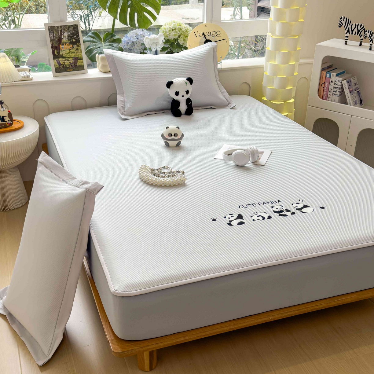 91家纺网 家纺一手货源 找家纺 孩子王家纺 2026春夏新款可机洗冰豆豆冰丝席凉席席子a类母婴级婴儿可用凉感值过0.21 熊猫团子 床笠款