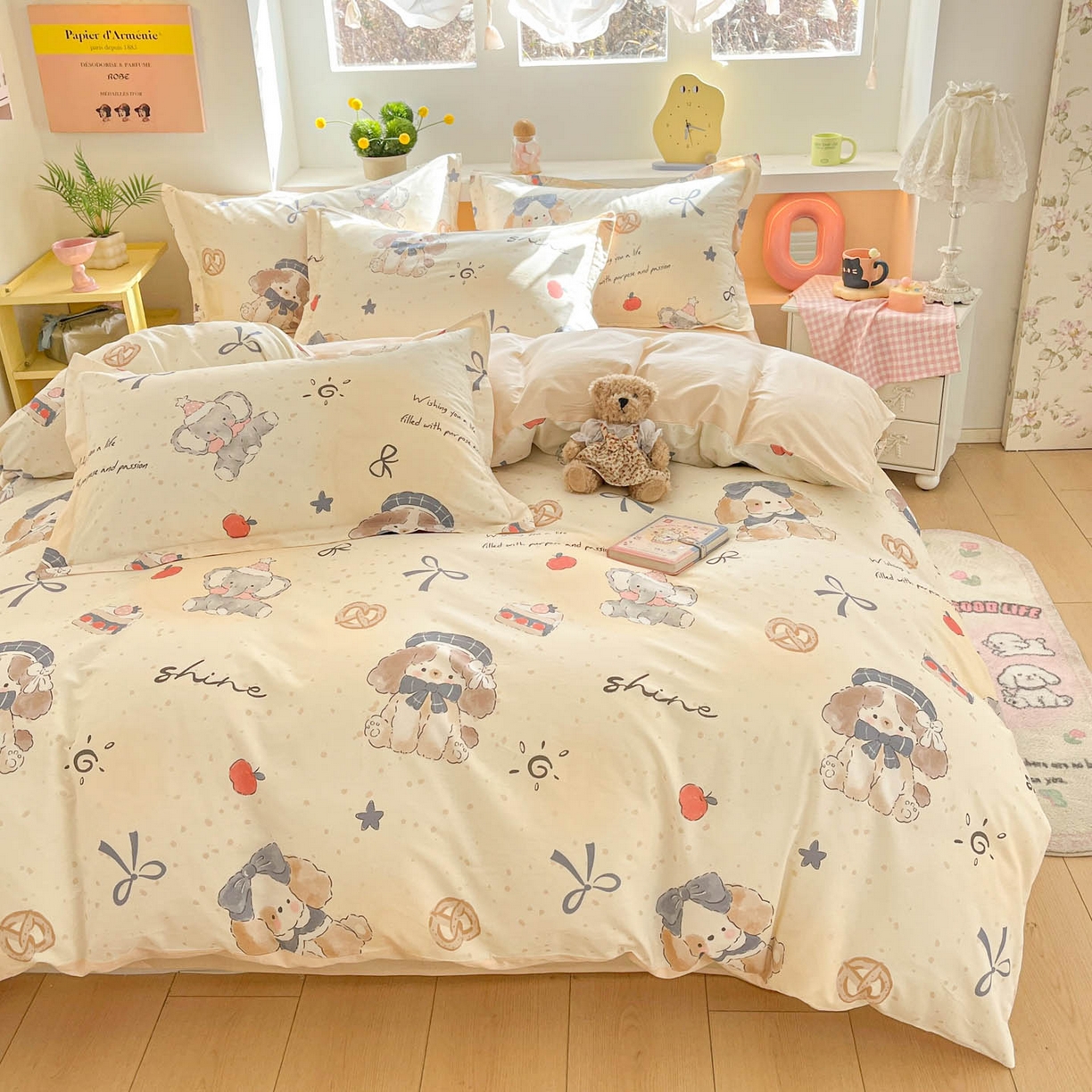 91家纺网 家纺一手货源 找家纺 涵宸家纺 2026新款全棉印花小清新四件套 奶芙小狗