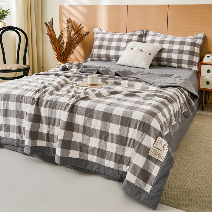 91家纺网 家纺一手货源 找家纺 81号家纺 2026新款全棉纯棉色织棉花夏被夏凉被空调被 灰大格