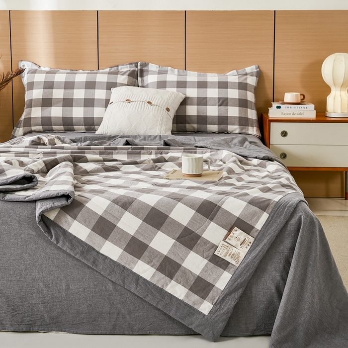 91家纺网 家纺一手货源 找家纺 81号家纺 2026新款全棉纯棉色织棉花夏被夏凉被空调被 灰大格