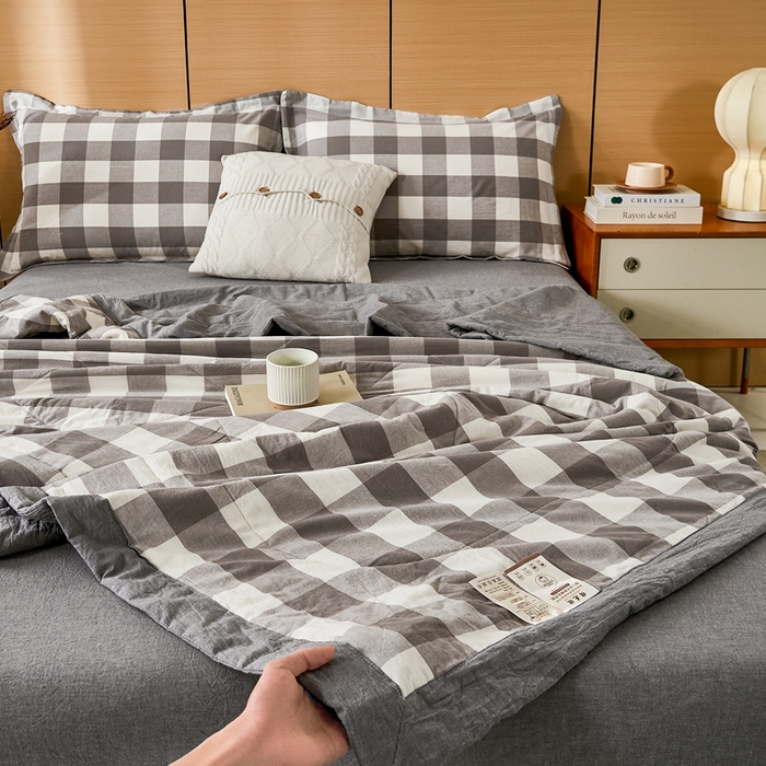 91家纺网 家纺一手货源 找家纺 81号家纺 2026新款全棉纯棉色织棉花夏被夏凉被空调被 灰大格