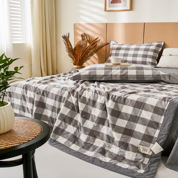 91家纺网 家纺一手货源 找家纺 81号家纺 2026新款全棉纯棉色织棉花夏被夏凉被空调被 灰大格