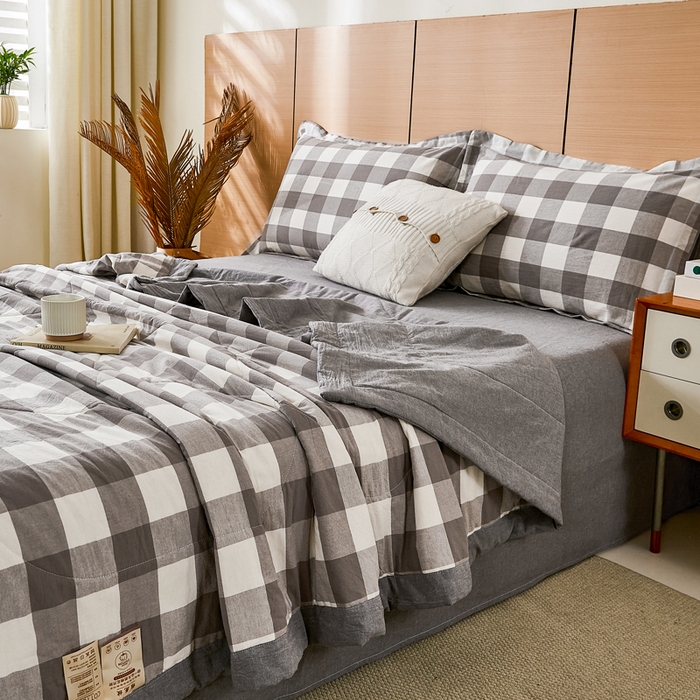 91家纺网 家纺一手货源 找家纺 81号家纺 2026新款全棉纯棉色织棉花夏被夏凉被空调被 灰大格