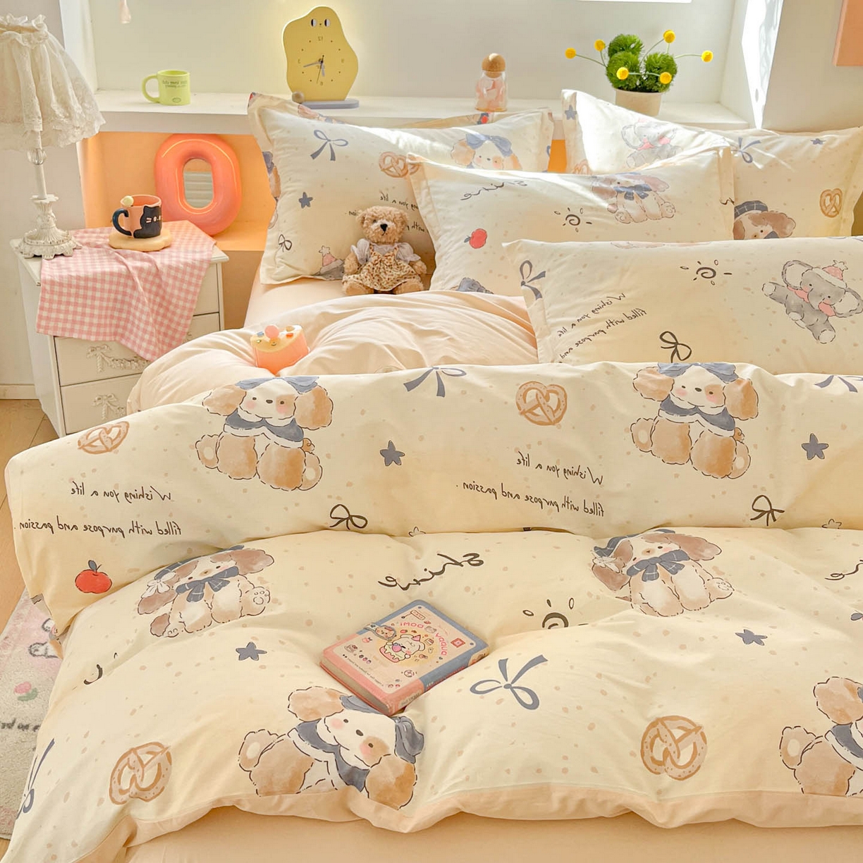 91家纺网 家纺一手货源 找家纺 涵宸家纺 2026新款全棉印花小清新四件套 奶芙小狗