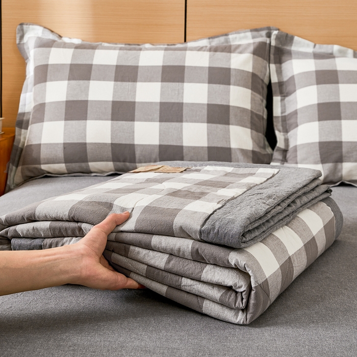 91家纺网 家纺一手货源 找家纺 81号家纺 2026新款全棉纯棉色织棉花夏被夏凉被空调被 灰大格