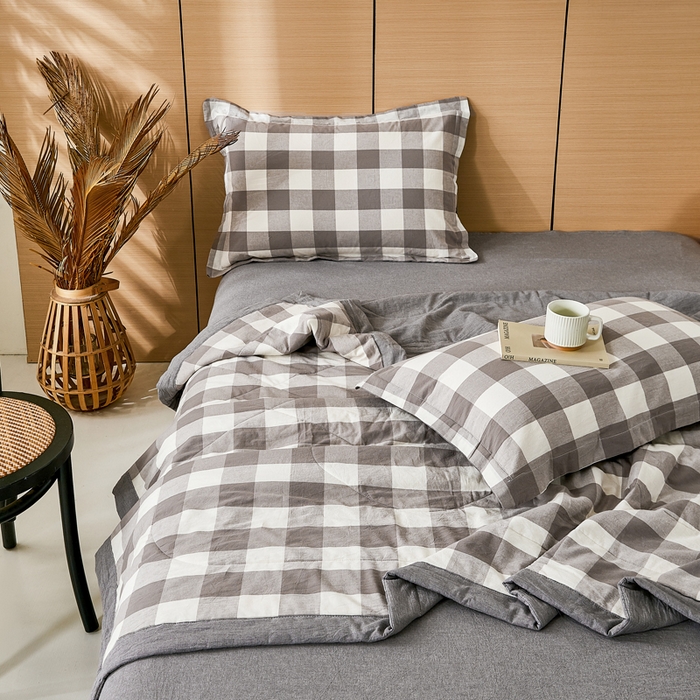 91家纺网 家纺一手货源 找家纺 81号家纺 2026新款全棉纯棉色织棉花夏被夏凉被空调被 灰大格