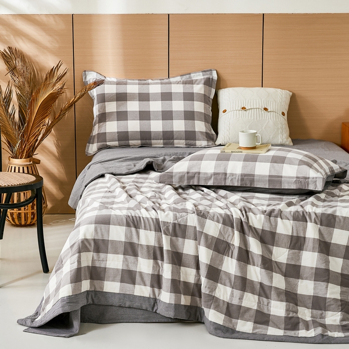 91家纺网 家纺一手货源 找家纺 81号家纺 2026新款全棉纯棉色织棉花夏被夏凉被空调被 灰大格