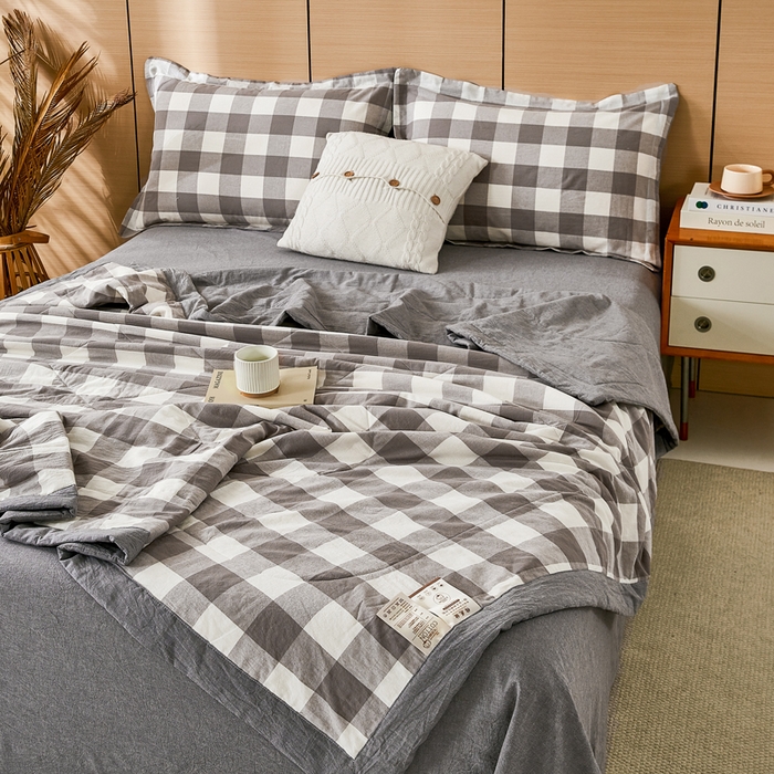 91家纺网 家纺一手货源 找家纺 81号家纺 2026新款全棉纯棉色织棉花夏被夏凉被空调被 灰大格