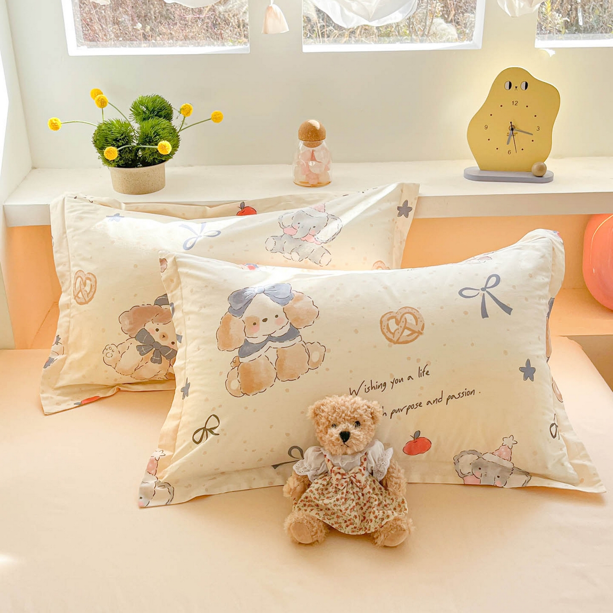 91家纺网 家纺一手货源 找家纺 涵宸家纺 2026新款全棉印花小清新四件套 奶芙小狗