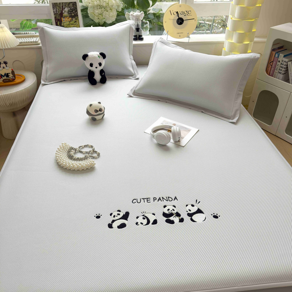 91家纺网 家纺一手货源 找家纺 孩子王家纺 2026春夏新款可机洗冰豆豆冰丝席凉席席子a类母婴级婴儿可用凉感值过0.21 熊猫团子 床笠款