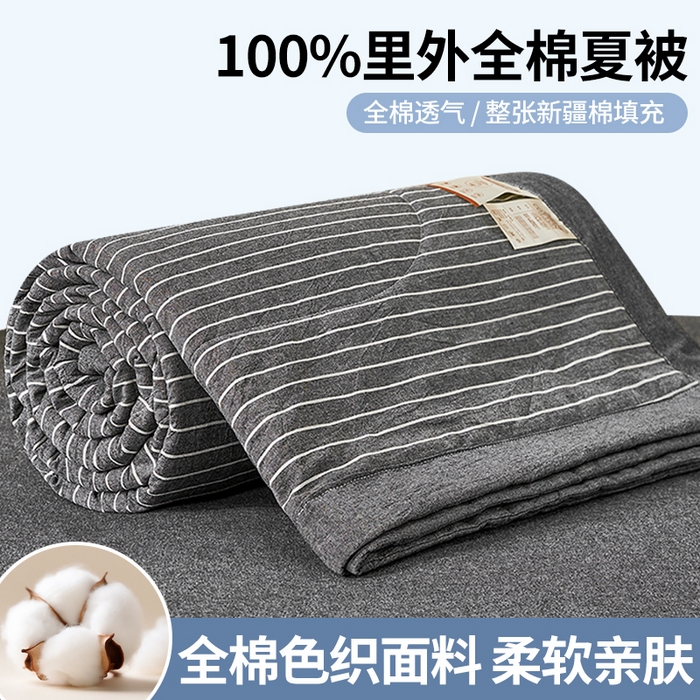 81号家纺 2026新款全棉纯棉色织棉花夏被夏凉被空调被 灰细条
