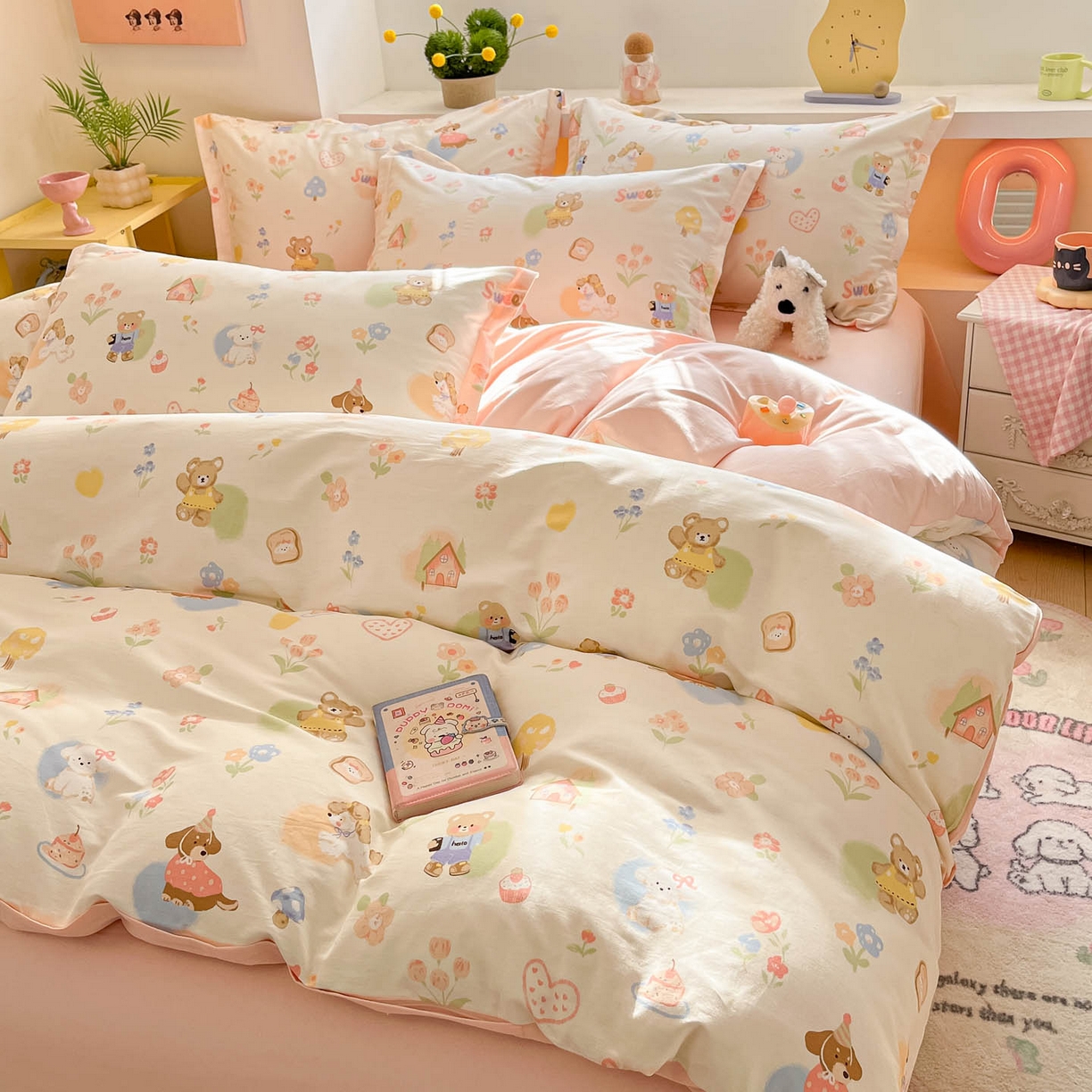 91家纺网 家纺一手货源 找家纺 涵宸家纺 2026新款全棉印花小清新四件套 奶糕世界