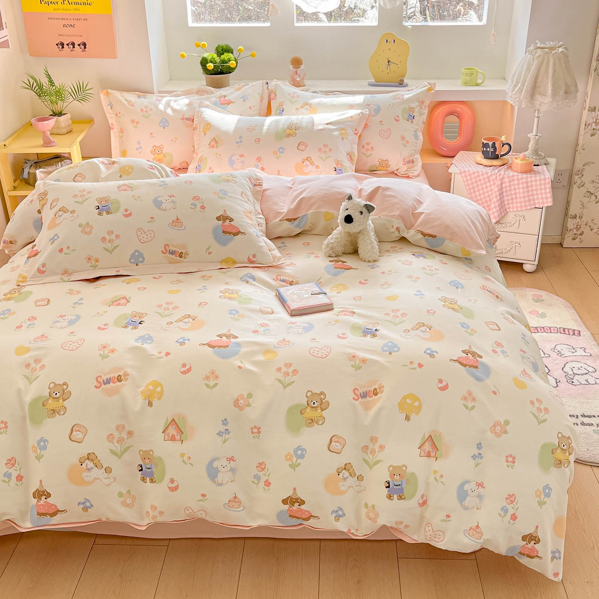 91家纺网 家纺一手货源 找家纺 涵宸家纺 2026新款全棉印花小清新四件套 奶糕世界