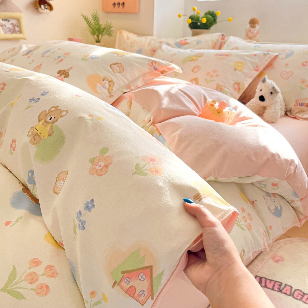 91家纺网 家纺一手货源 找家纺 涵宸家纺 2026新款全棉印花小清新四件套 奶糕世界