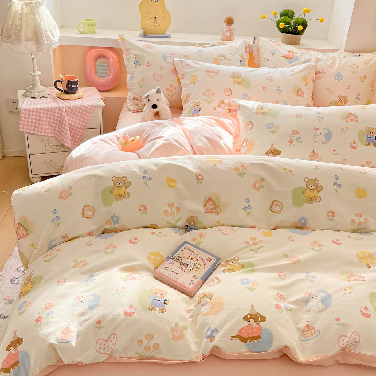 91家纺网 家纺一手货源 找家纺 涵宸家纺 2026新款全棉印花小清新四件套 奶糕世界