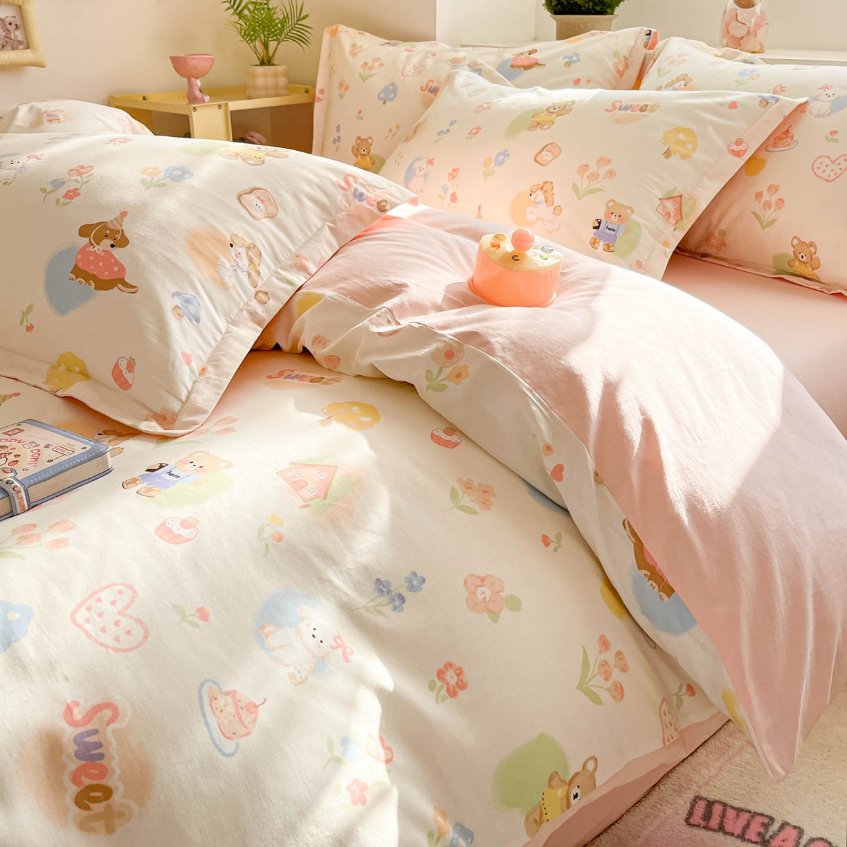 91家纺网 家纺一手货源 找家纺 涵宸家纺 2026新款全棉印花小清新四件套 奶糕世界