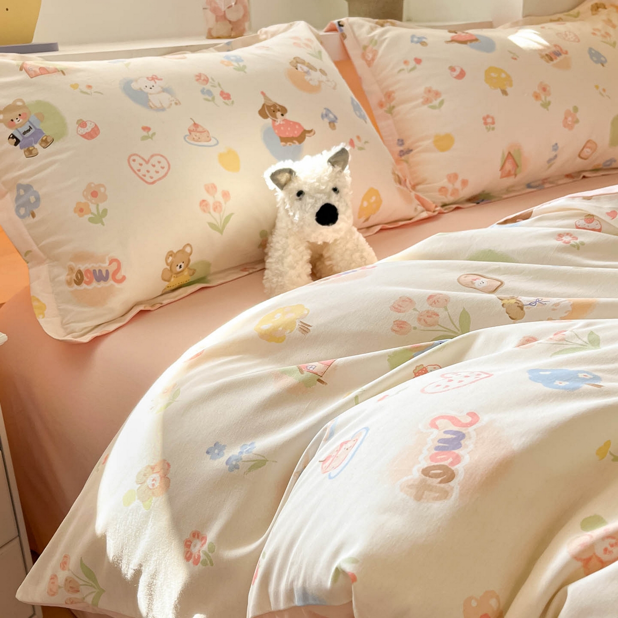 91家纺网 家纺一手货源 找家纺 涵宸家纺 2026新款全棉印花小清新四件套 奶糕世界