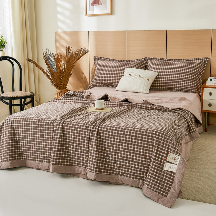 91家纺网 家纺一手货源 找家纺 81号家纺 2026新款全棉纯棉色织棉花夏被夏凉被空调被 咖小格