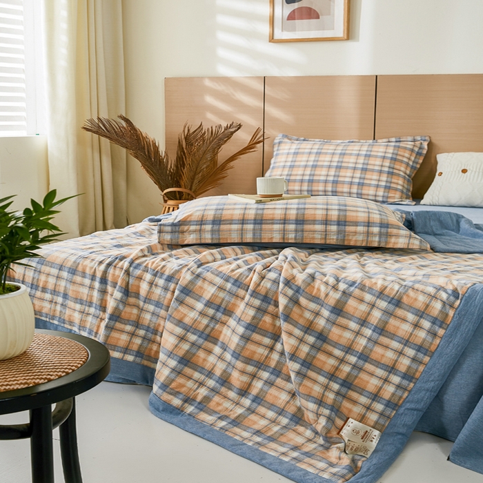 91家纺网 家纺一手货源 找家纺 81号家纺 2026新款全棉纯棉色织棉花夏被夏凉被空调被 蓝调格