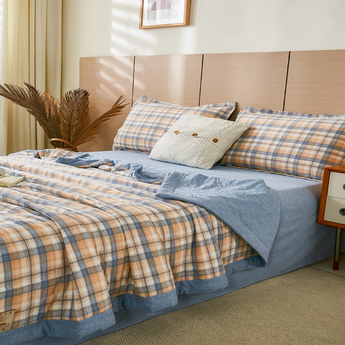 91家纺网 家纺一手货源 找家纺 81号家纺 2026新款全棉纯棉色织棉花夏被夏凉被空调被 蓝调格