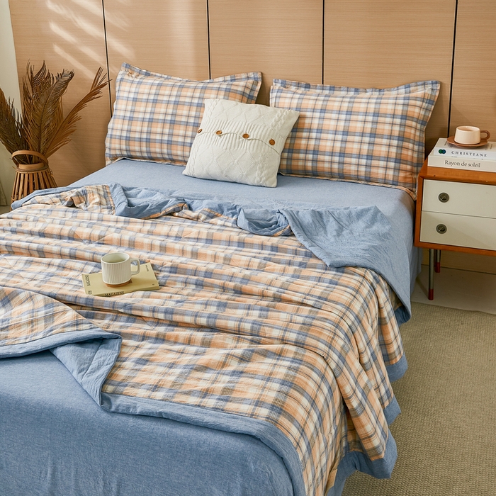 91家纺网 家纺一手货源 找家纺 81号家纺 2026新款全棉纯棉色织棉花夏被夏凉被空调被 蓝调格