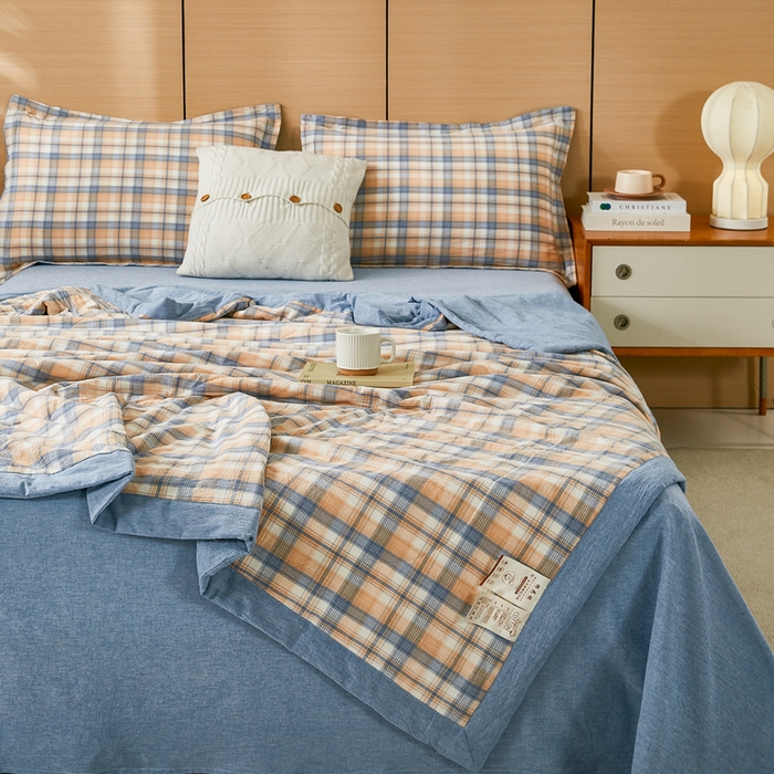 91家纺网 家纺一手货源 找家纺 81号家纺 2026新款全棉纯棉色织棉花夏被夏凉被空调被 蓝调格