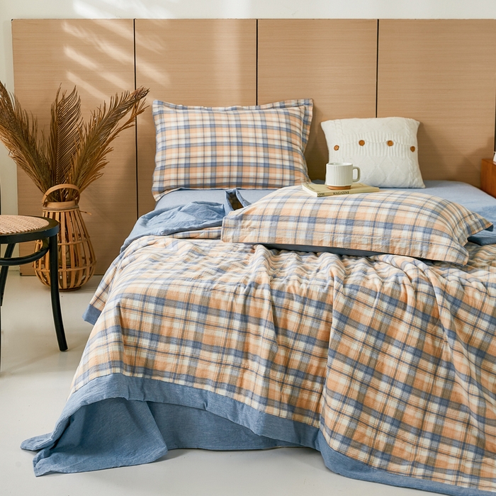 91家纺网 家纺一手货源 找家纺 81号家纺 2026新款全棉纯棉色织棉花夏被夏凉被空调被 蓝调格