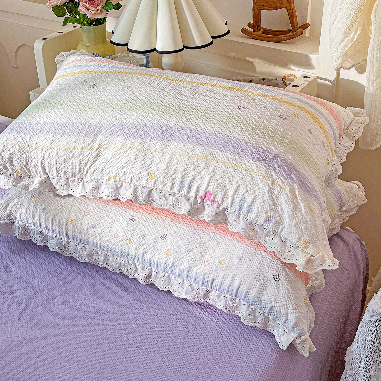 91家纺网 家纺一手货源 找家纺 一比一家纺 2026新款泡芙纱花边四件套 蝶屿