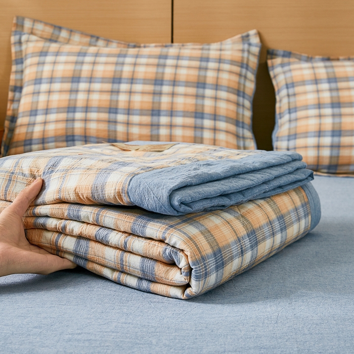 91家纺网 家纺一手货源 找家纺 81号家纺 2026新款全棉纯棉色织棉花夏被夏凉被空调被 蓝调格