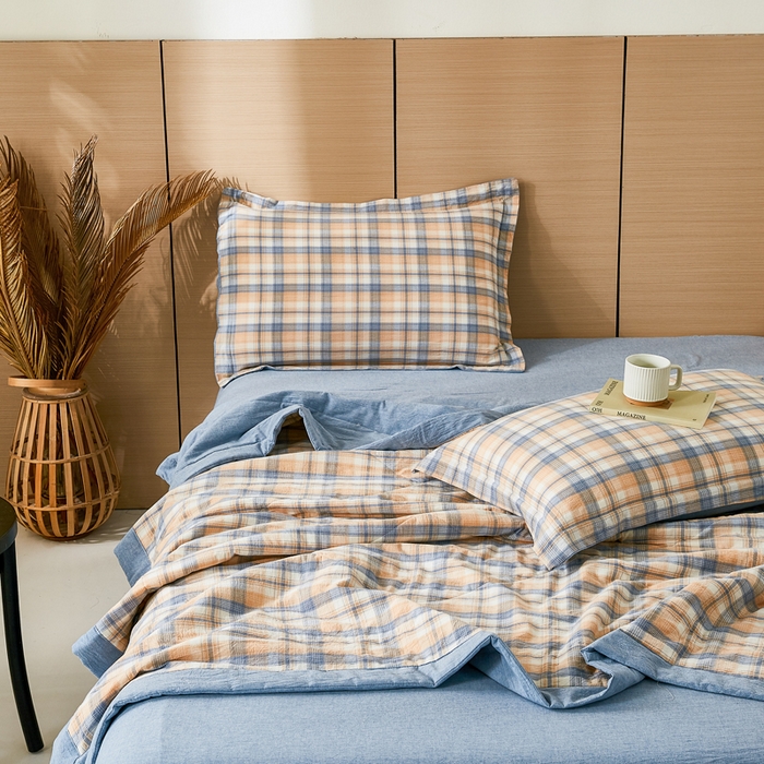 91家纺网 家纺一手货源 找家纺 81号家纺 2026新款全棉纯棉色织棉花夏被夏凉被空调被 蓝调格