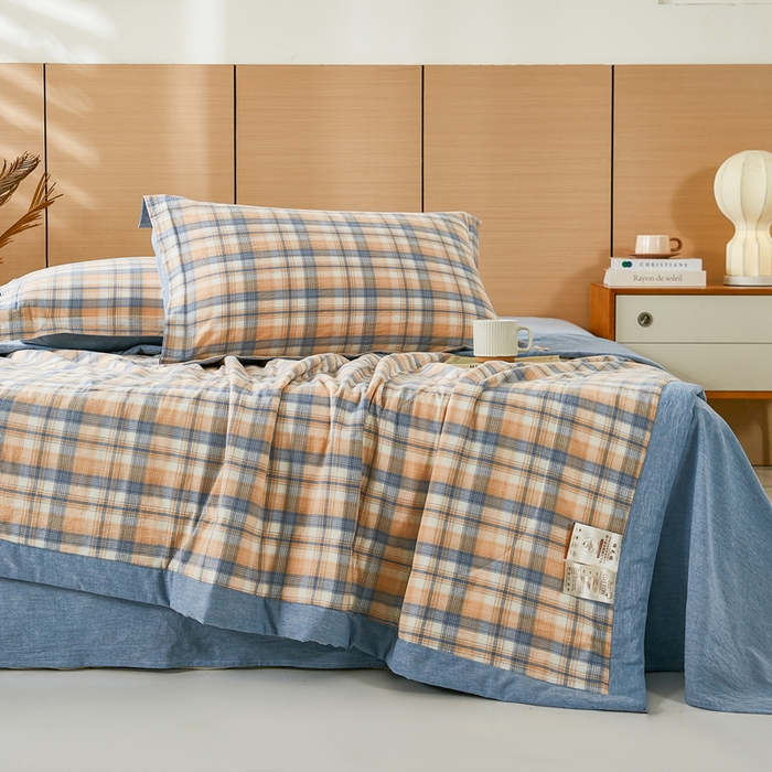 91家纺网 家纺一手货源 找家纺 81号家纺 2026新款全棉纯棉色织棉花夏被夏凉被空调被 蓝调格