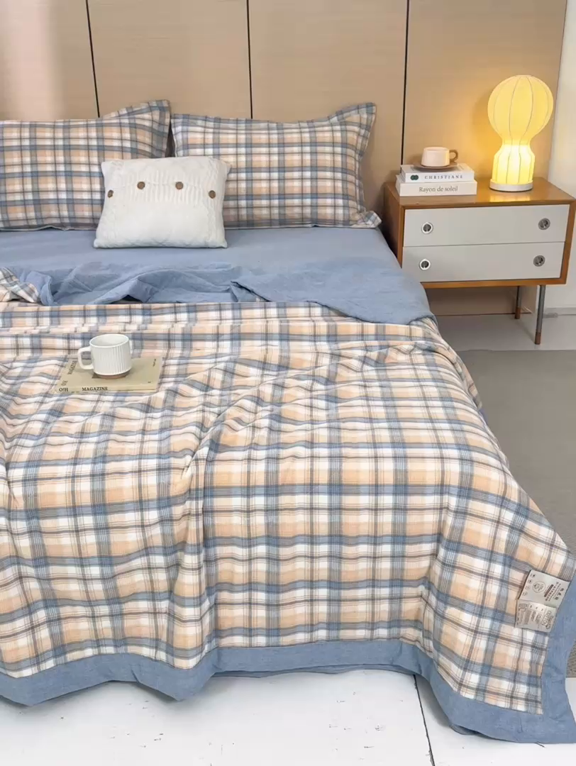 91家纺网 家纺一手货源 找家纺 81号家纺 2026新款全棉纯棉色织棉花夏被夏凉被空调被 蓝调格