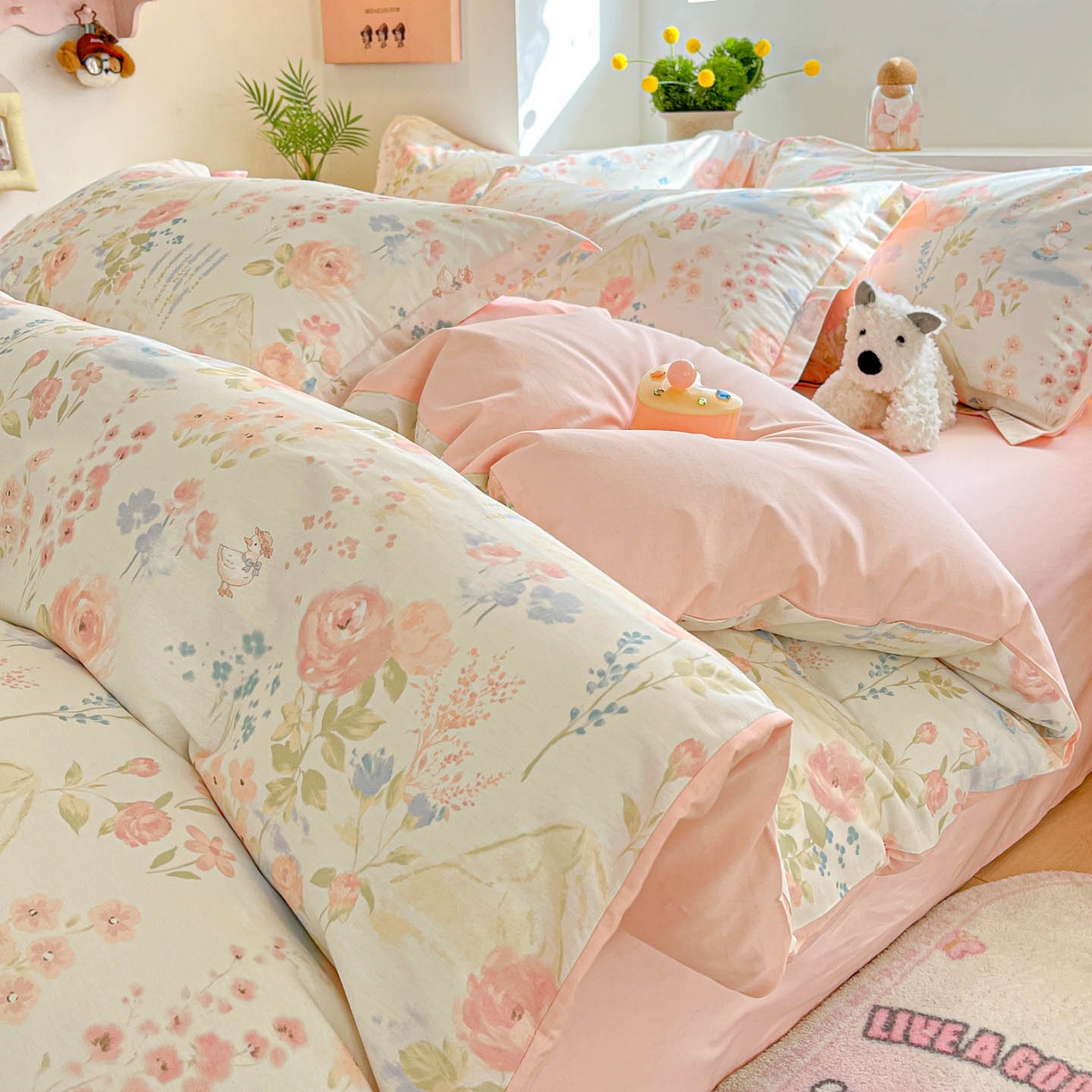 涵宸家纺 2026新款全棉印花小清新四件套 山茶漫记