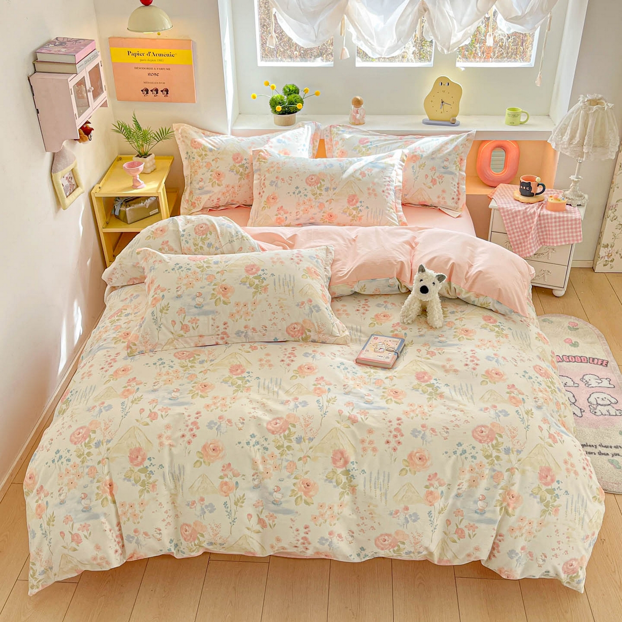 91家纺网 家纺一手货源 找家纺 涵宸家纺 2026新款全棉印花小清新四件套 山茶漫记