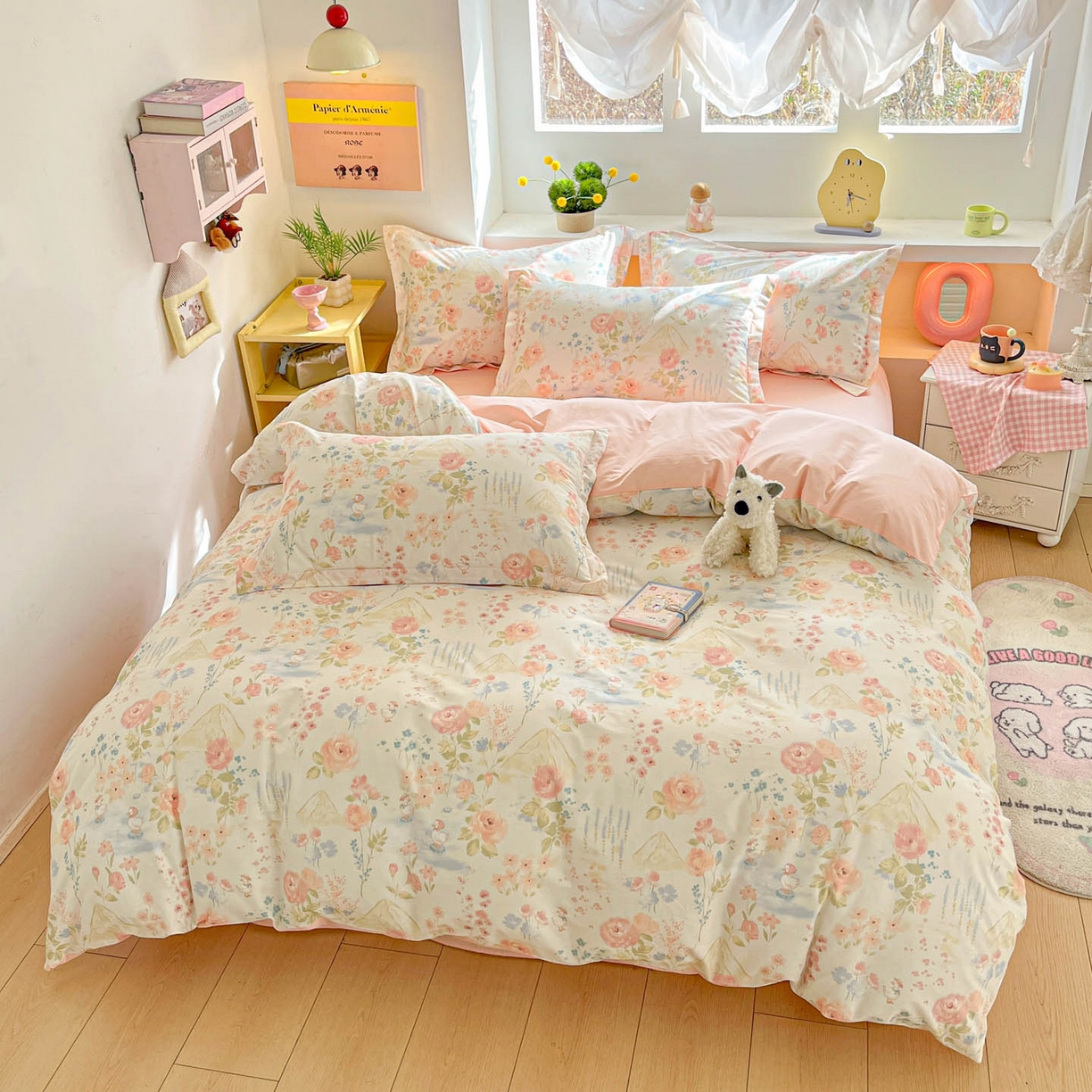 91家纺网 家纺一手货源 找家纺 涵宸家纺 2026新款全棉印花小清新四件套 山茶漫记