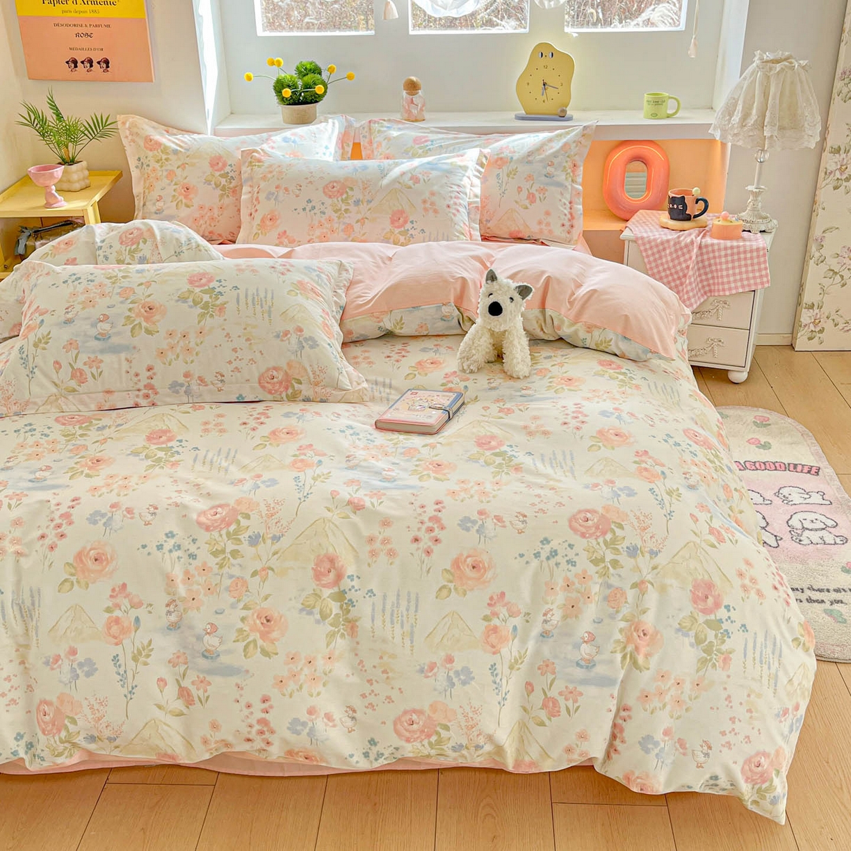 91家纺网 家纺一手货源 找家纺 涵宸家纺 2026新款全棉印花小清新四件套 山茶漫记