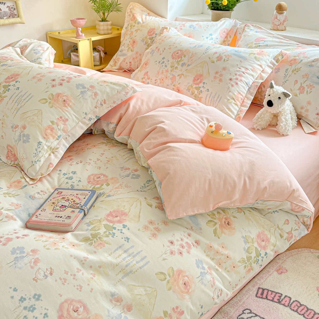 91家纺网 家纺一手货源 找家纺 涵宸家纺 2026新款全棉印花小清新四件套 山茶漫记