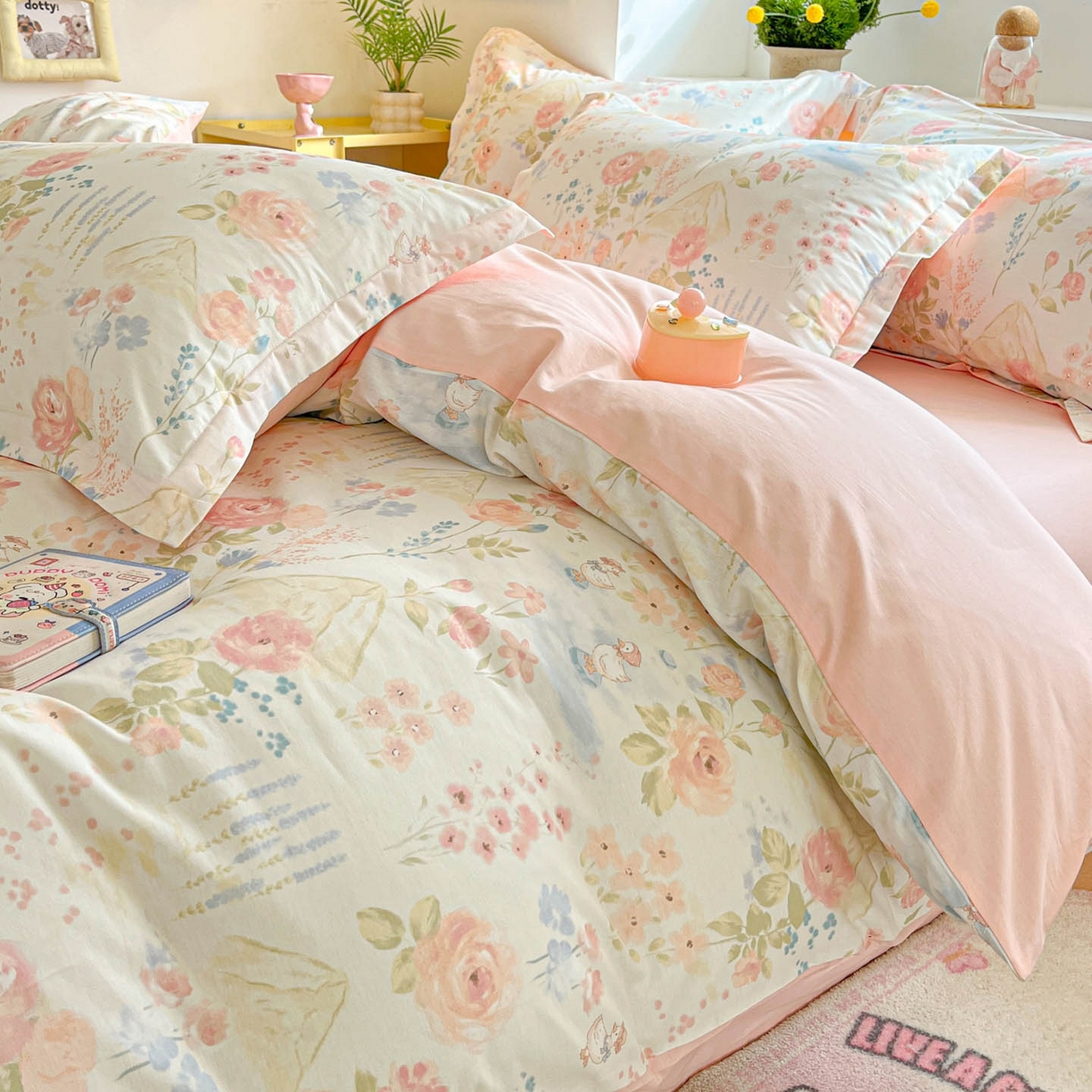 91家纺网 家纺一手货源 找家纺 涵宸家纺 2026新款全棉印花小清新四件套 山茶漫记