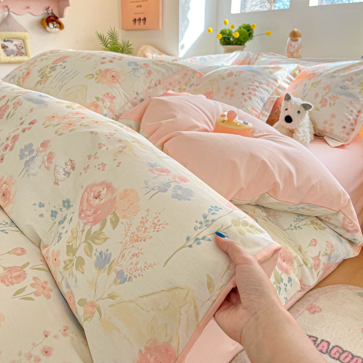 91家纺网 家纺一手货源 找家纺 涵宸家纺 2026新款全棉印花小清新四件套 山茶漫记