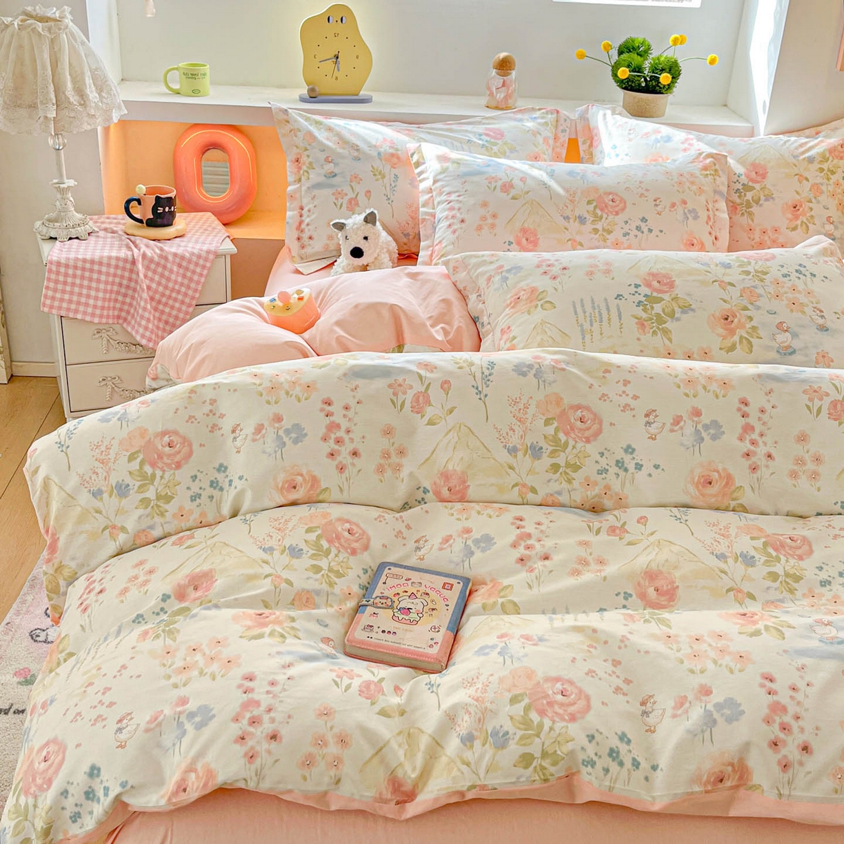 91家纺网 家纺一手货源 找家纺 涵宸家纺 2026新款全棉印花小清新四件套 山茶漫记