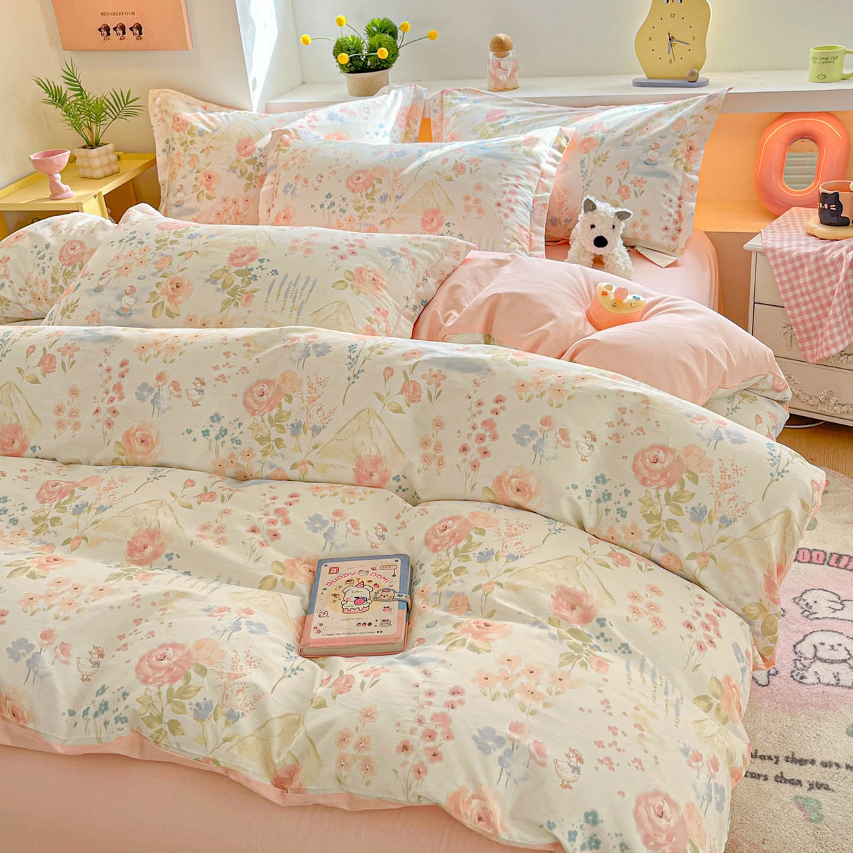 91家纺网 家纺一手货源 找家纺 涵宸家纺 2026新款全棉印花小清新四件套 山茶漫记