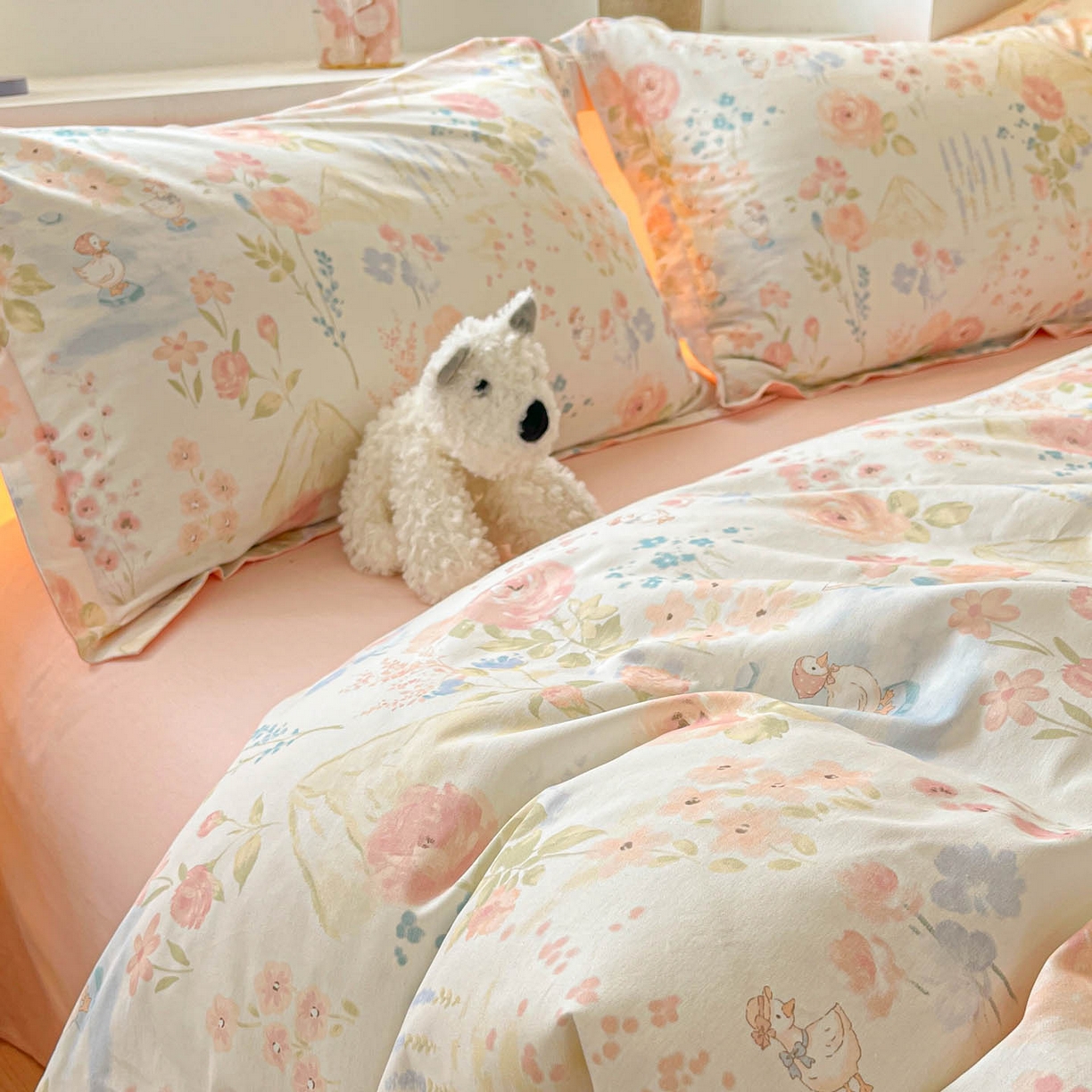 91家纺网 家纺一手货源 找家纺 涵宸家纺 2026新款全棉印花小清新四件套 山茶漫记