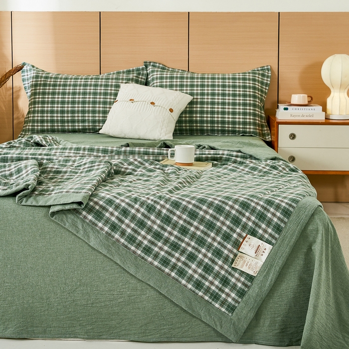 91家纺网 家纺一手货源 找家纺 81号家纺 2026新款全棉纯棉色织棉花夏被夏凉被空调被 绿小格